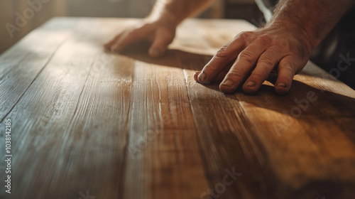 Carpenter Staining Wood to Enhance Grain and Finish Appearance