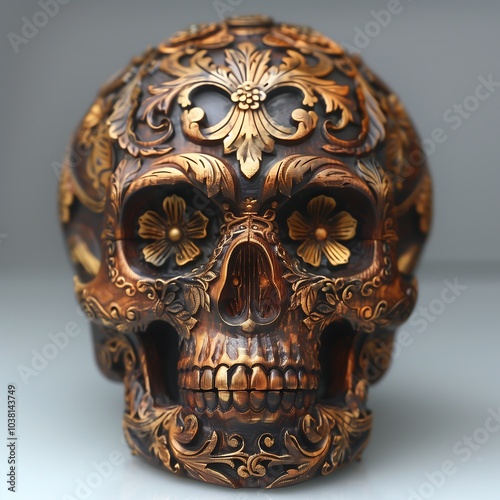 Wallpaper Mural Human skull made of gold and wood Torontodigital.ca