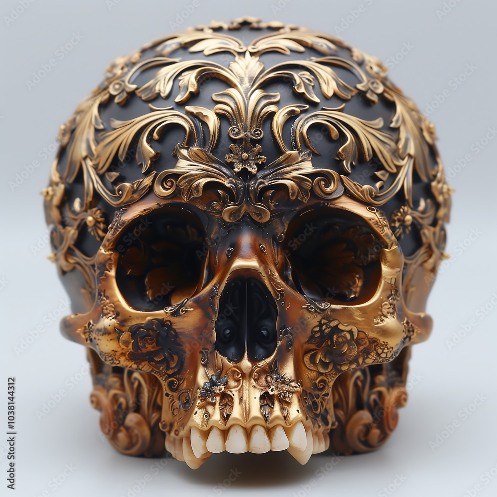 custom made wallpaper toronto digitalHuman skull made of gold and wood