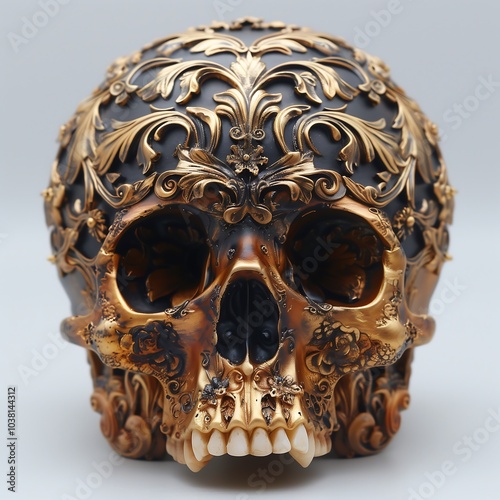 Wallpaper Mural Human skull made of gold and wood Torontodigital.ca