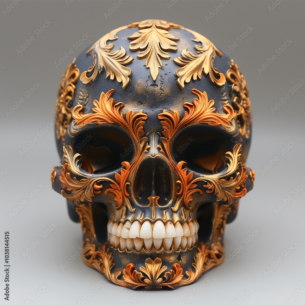 custom made wallpaper toronto digitalHuman skull made of gold and wood
