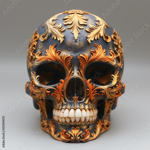 Wallpaper Mural Human skull made of gold and wood Torontodigital.ca