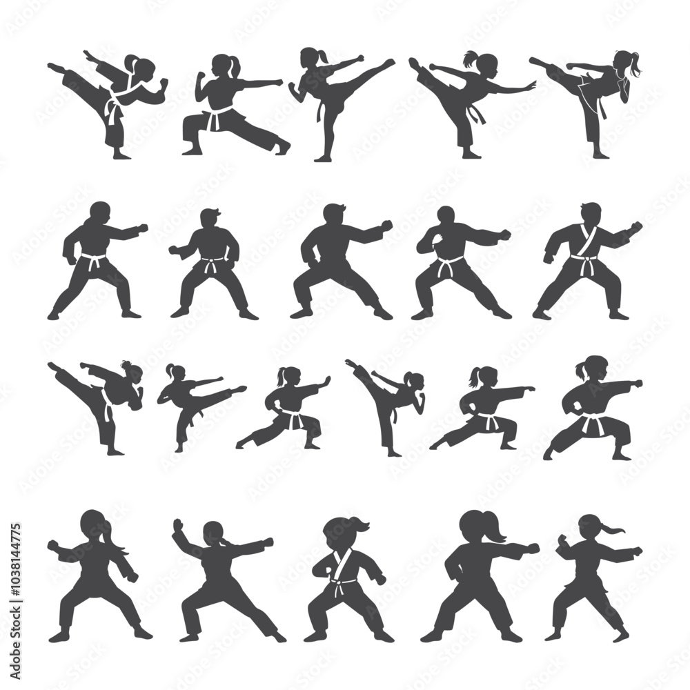 Karate girl SVG. Karate Woman silhouette, Taekwondo girl, Karate man Vector, Karate girl SVG. Karate Woman silhouette, Taekwondo girl, Karate man Vector,