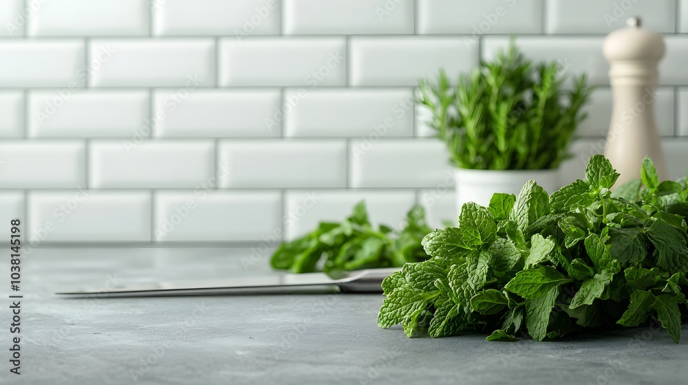 Fototapeta premium Fresh Assortment of Aromatic Herbs Close Up View