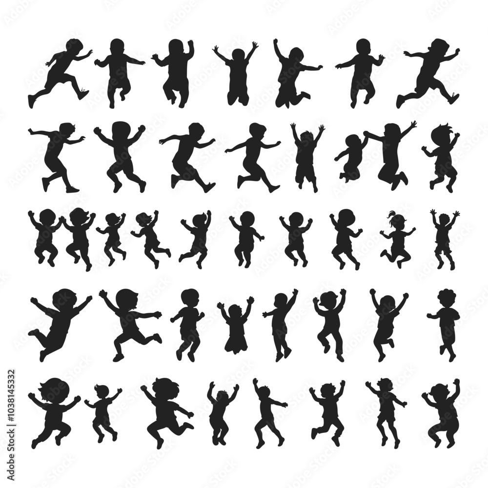Kids Jumping Vector Silhouette, Kids Jumping Clipart, Boy Jumping Vector Illustration