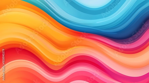 A colorful abstract background with bright, vibrant, wavy lines of blue, orange, and pink.