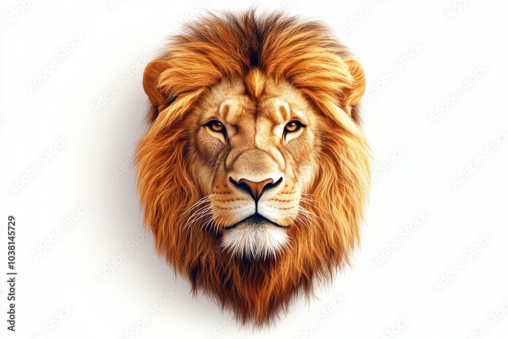 Fototapeta premium Majestic Lion Head Portrait with Golden Mane Isolated on White Background