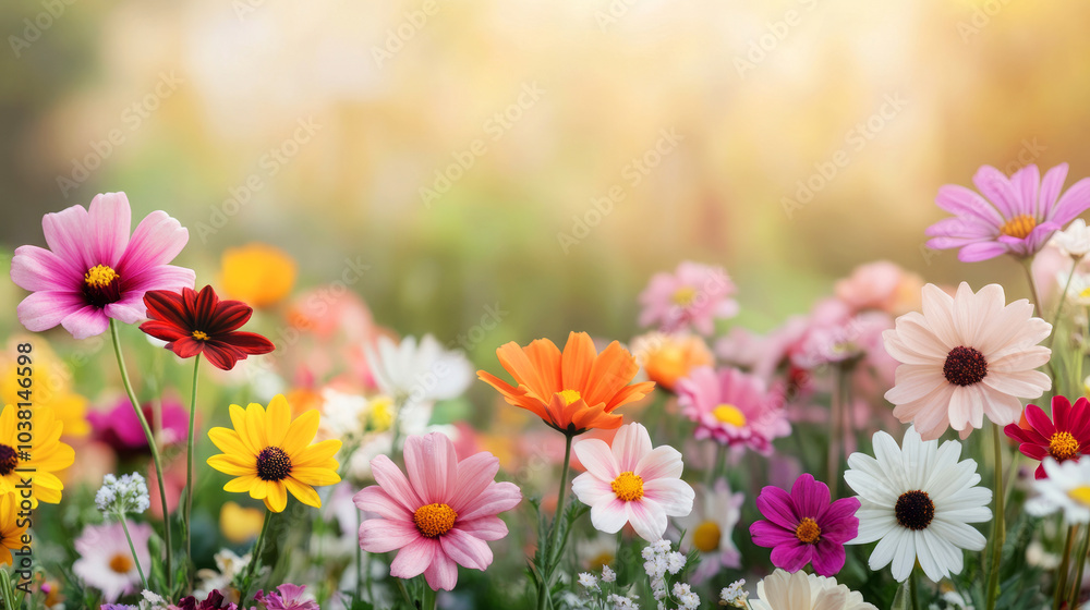 Fototapeta premium Blooming Garden Under Bright Sunny Sky in May