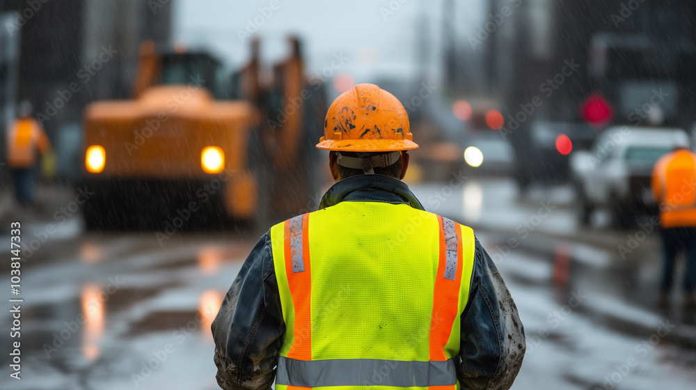 Laborer Operating Heavy Machinery at Construction Site