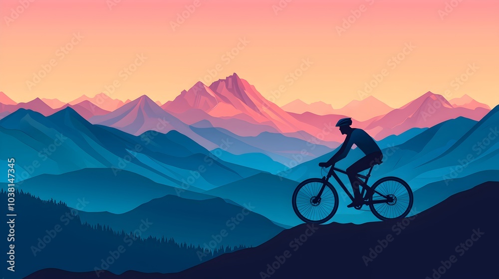 Obraz premium Cyclist on a Scenic Mountain Trail at Sunset with Breathtaking Landscape