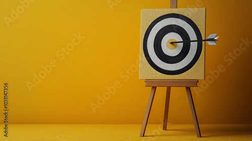 Professional photography of a target with an arrow on easel. AI generative. photo