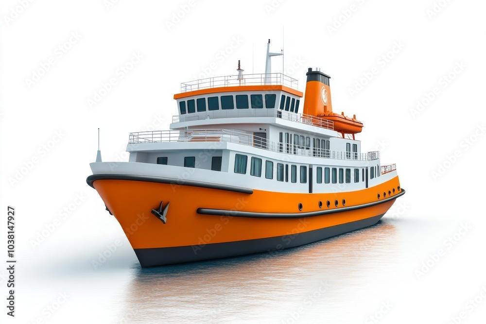 Orange and White Passenger Ferry Boat on Calm Water Orange and White Passenger Ferry Boat on Calm Water