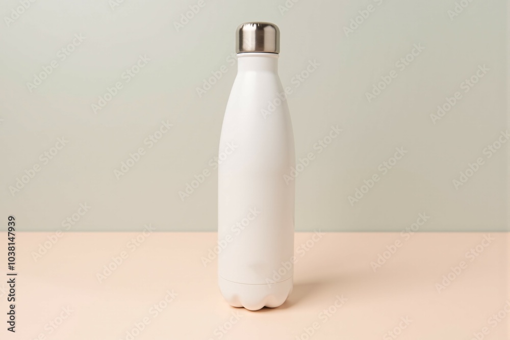 Water bottle with a simple design on a pastel surface