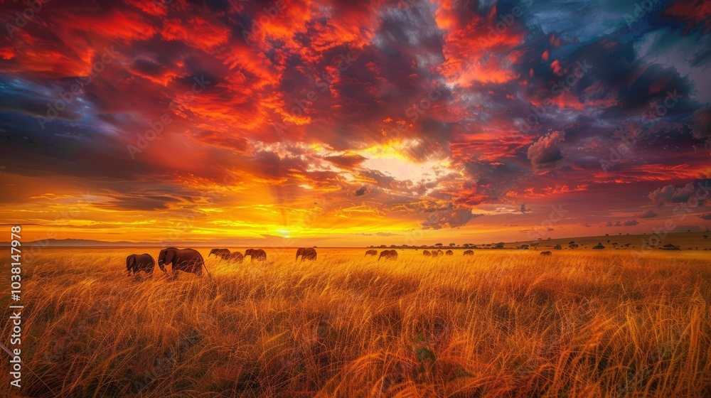 custom made wallpaper toronto digitalAfrican Sunset with Elephant Herd