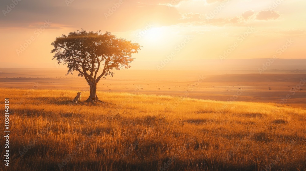 Solitary Cheetah Under a Golden Sky Solitary Cheetah Under a Golden Sky