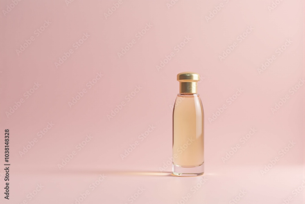 Perfume bottle standing on a pastel backdrop with soft lighting