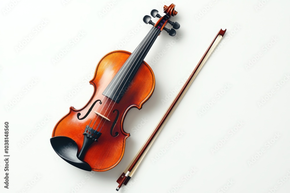 Fototapeta premium Violin and Bow on White Background