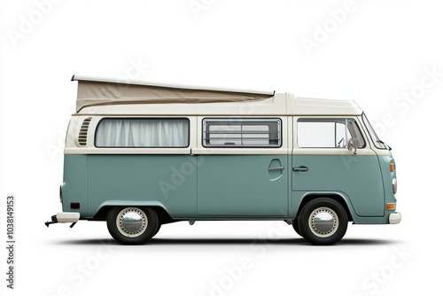 Vintage Camper Van with Pop Up Roof  Retro Travel Vehicle  Classic Automobile