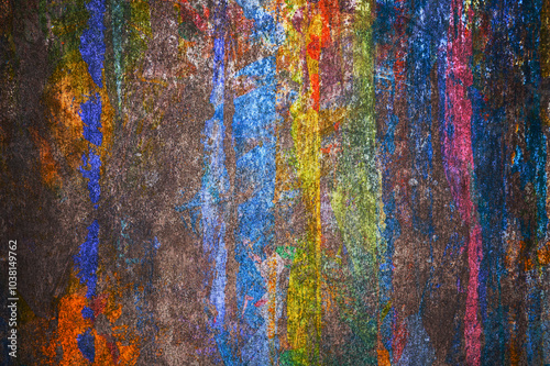 Dirty color paint on a metal surface. Banner of the grunge color paint.