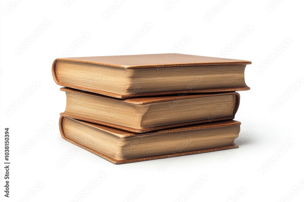 Stack of Old Books with Leather Cover Isolated on White Background Stack of Old Books with Leather Cover Isolated on White Background