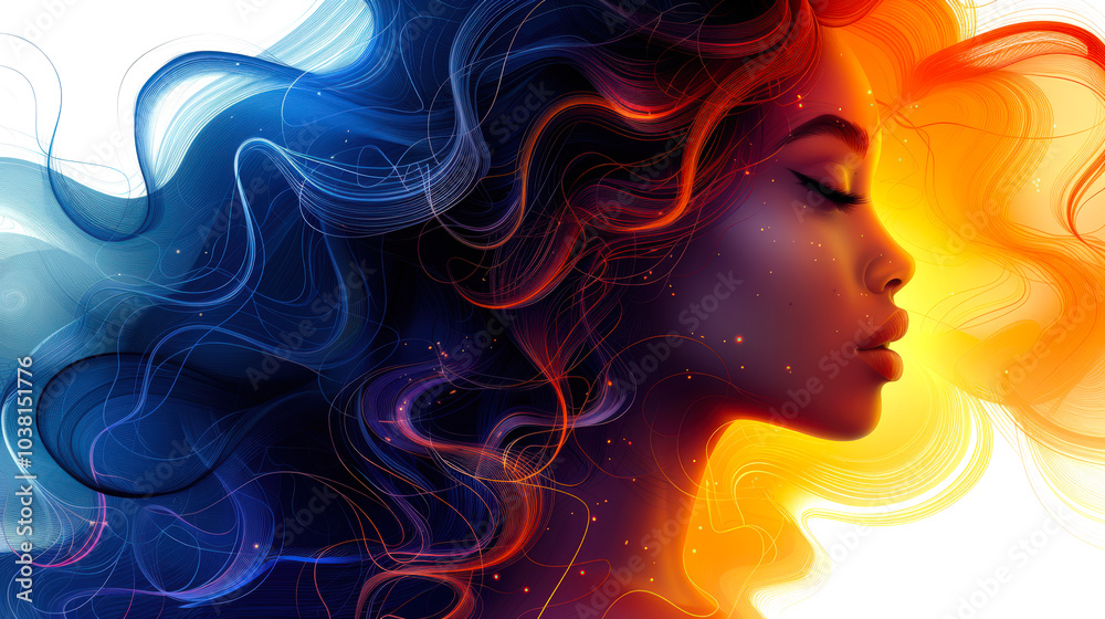 Super pretty African young woman with perfect skin and gorgeous hair. Advertising of a beauty salon. Fiery blue curls. Close-up of the black lady's face in profile Super pretty African young woman with perfect skin and gorgeous hair. Advertising of a beauty salon. Fiery blue curls. Close-up of the black lady's face in profile