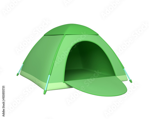 3d camping tent. Green tent isolated on white. Hiking, hunting, fishing tools. 3d rendering