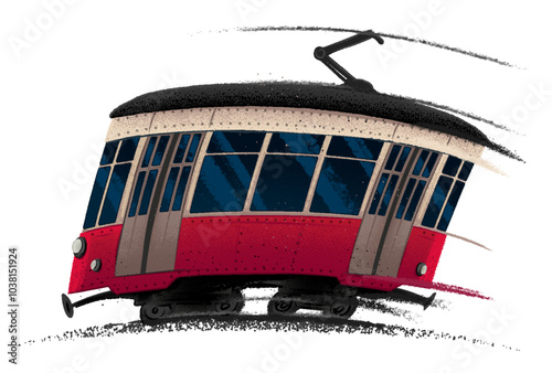 tram cartoon illustration for children