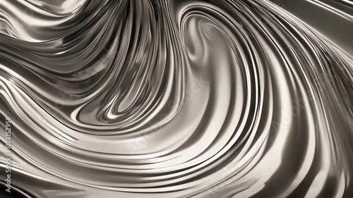 Abstract fluid texture of swirling liquid chrome metal waves with motion light effect looped. Generative AI