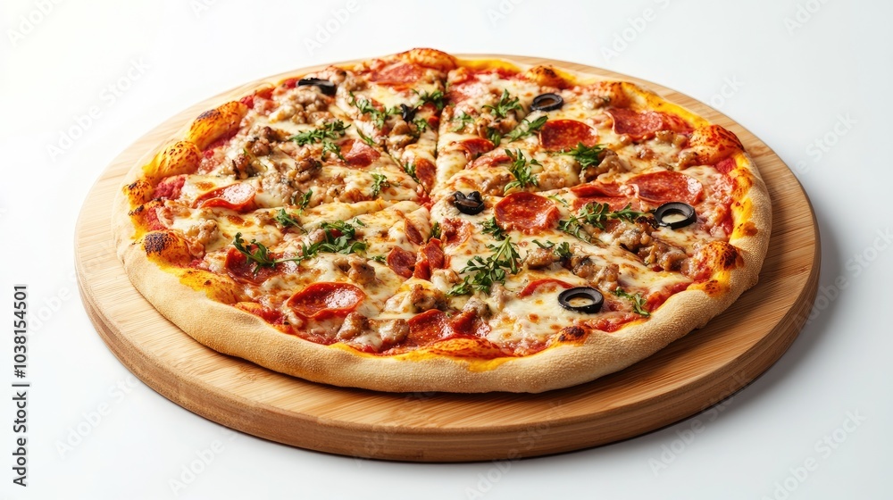 Delicious Pizza on a Wooden Platter Presentation Delicious Pizza on a Wooden Platter Presentation