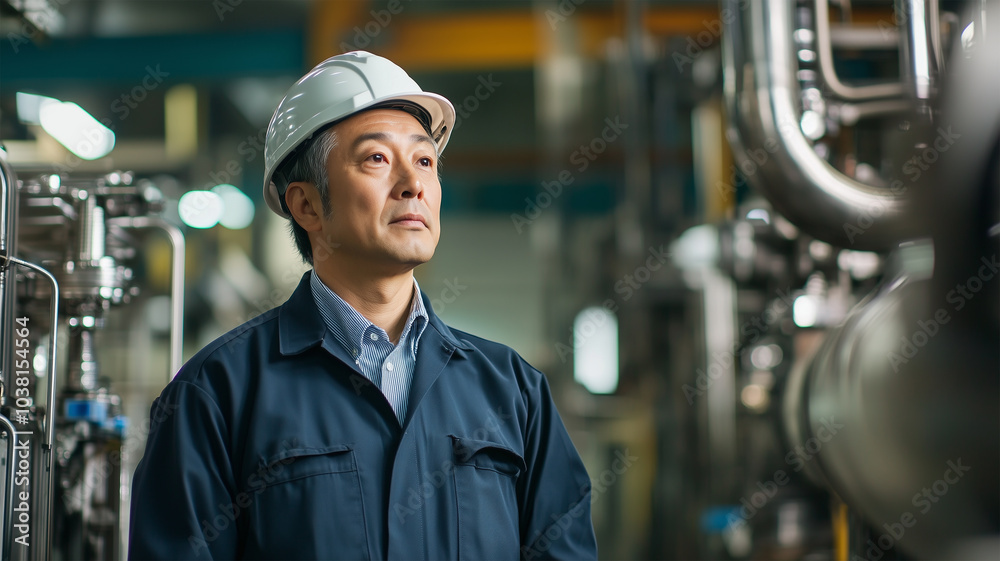 工場機械を点検する作業員 工場機械を点検する作業員