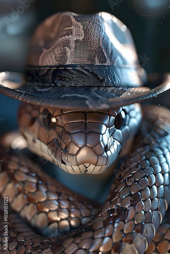 Seriousminded Snake in Fedora Hat and Magnifying Glass A Study in Detail photo