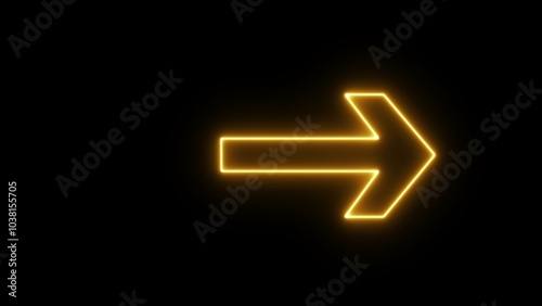 Neon arrow with glowing effect. Neon Arrow pointing to the right. Right arrow for road direction icon.