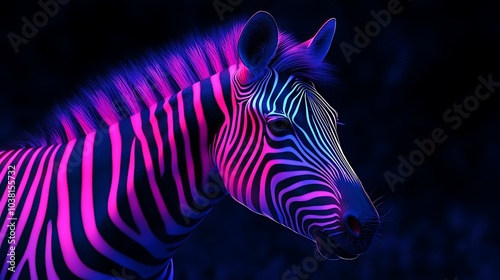 Radiant neon zebra design glowing vividly on dark canvas image