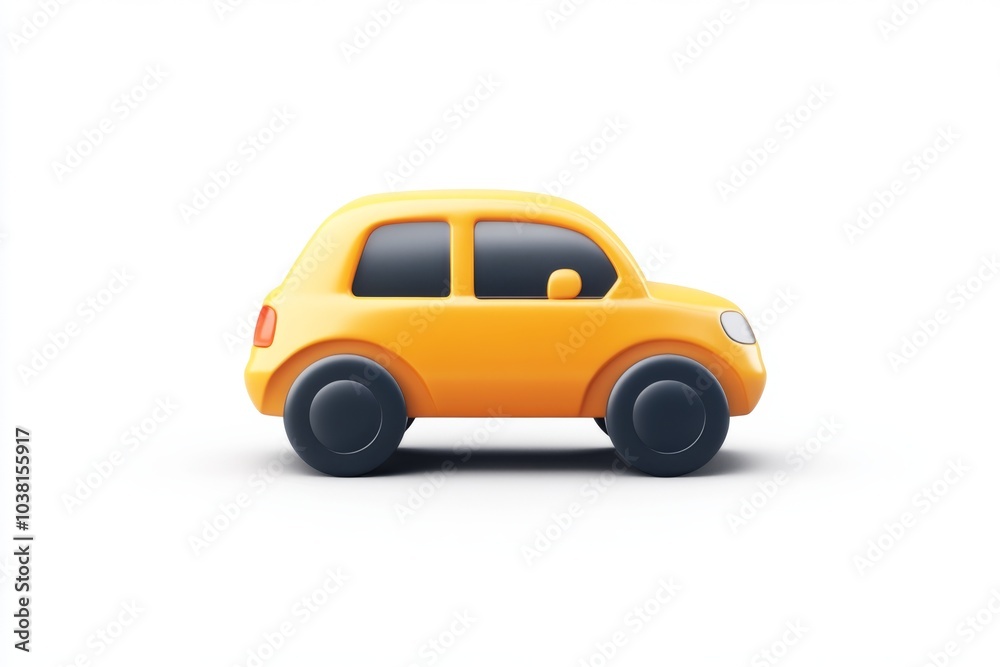 Obraz premium 3D Cartoon Yellow Car Isolated on White Background
