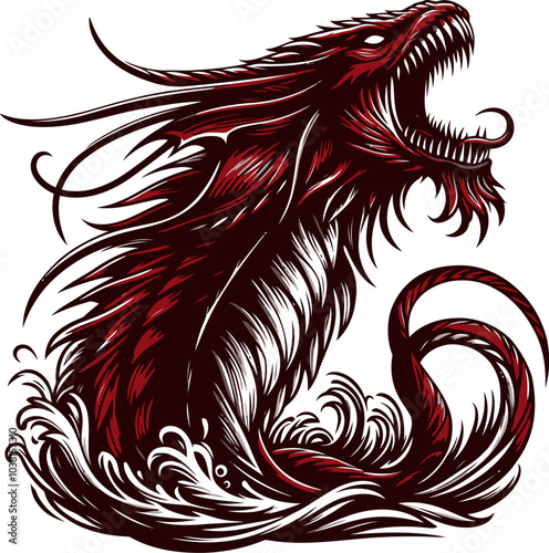 Leviathan, monster, beast, dragon vector and illustration.