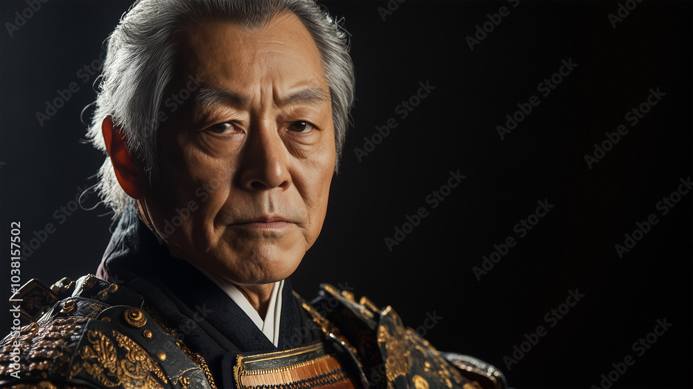 Fototapeta premium 歴史あるサムライ姿の日本人男性