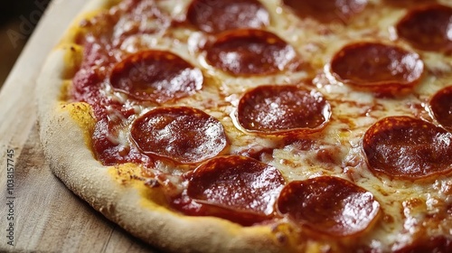 Freshly Baked Pepperoni Pizza Close-Up