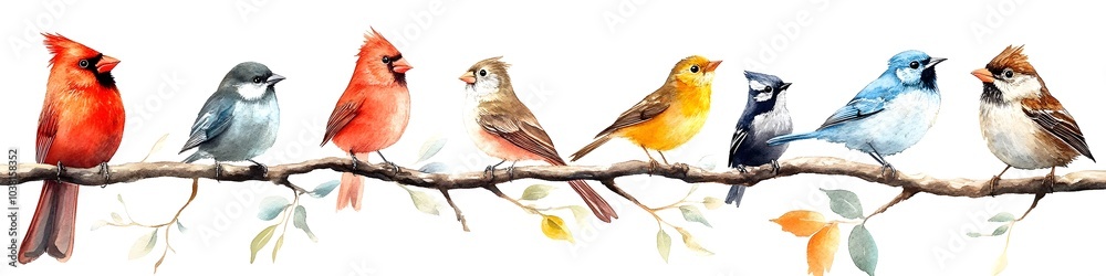 Obraz premium Vibrant Watercolor of Diverse Garden and Forest Birds