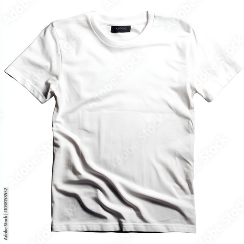 A plain white t-shirt with short sleeves and a crew neck, isolated on a white background.
