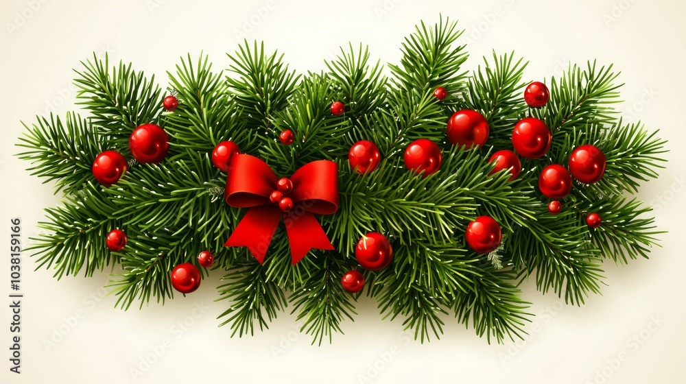 Festive Christmas Garland with Red Ornaments and Bow Festive Christmas Garland with Red Ornaments and Bow