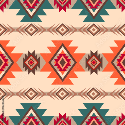 Geometric Ethnic seamless pattern Traditionai,abric, Navajo, Native american,ornate elements with ethnic patterns desing for textiles, rugs,clothing. photo