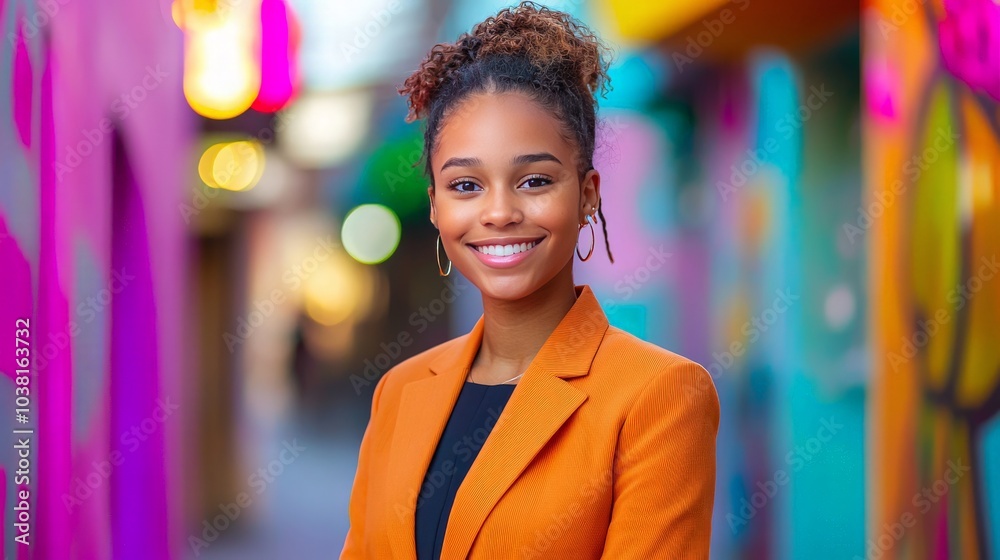 Fototapeta premium Young Woman with Bright Smile in Business Attire