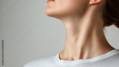 Close-Up of Woman's Neck Highlighting Smooth Skin and Potential Skin Conditions photo