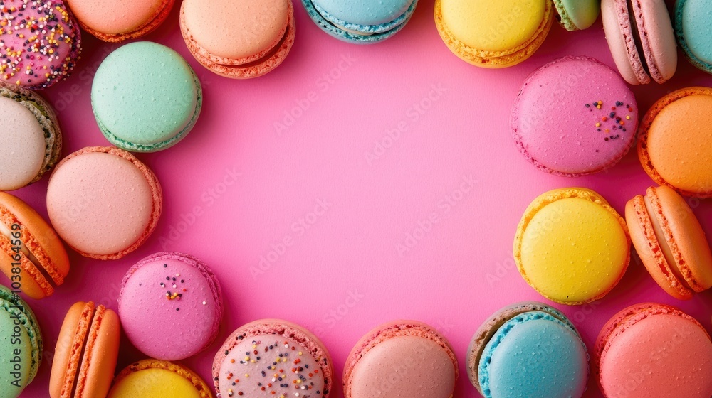 Obraz premium Vibrant Macarons on Pink Background
