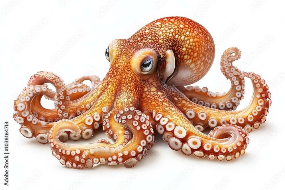 Fototapeta premium Octopus with Tentacles Isolated on White Background