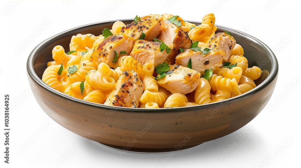 Delicious honey pepper chicken mac and cheese creamy pasta with tender chicken and fresh herbs Delicious honey pepper chicken mac and cheese creamy pasta with tender chicken and fresh herbs
