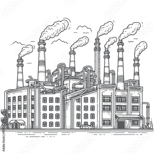 Smoggy Industrial Skyline with Factories and Emissions