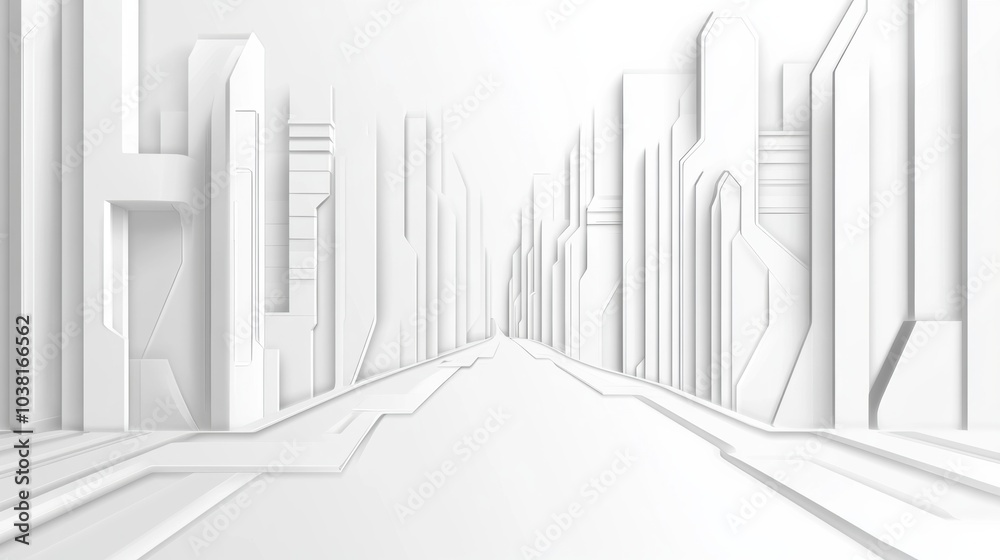 Futuristic white cityscape with abstract geometric architecture, AI Futuristic white cityscape with abstract geometric architecture, AI