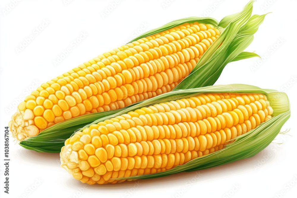 Fresh Corn on the Cob Isolated on White Background Fresh Corn on the Cob Isolated on White Background