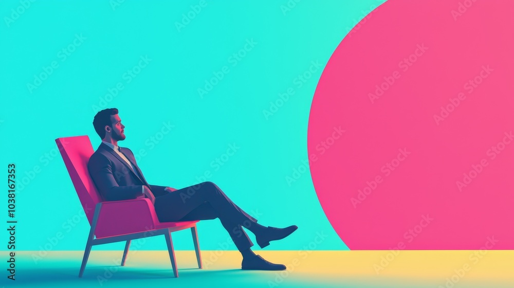 Businessman Reflecting on Customer Journey Concept with Vibrant Modern Background Businessman Reflecting on Customer Journey Concept with Vibrant Modern Background